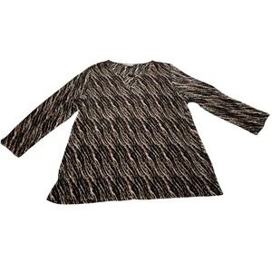 TanJay Petites Womens PS Black Tan Abstract Animal Print Pleated V-Neck Blouse